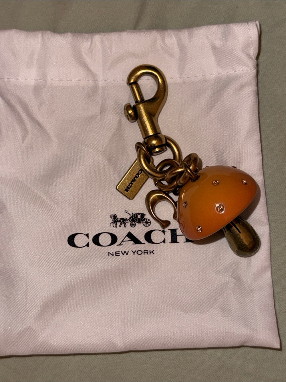 Coach Orange Mushroom Key Charm with Gold Hardware